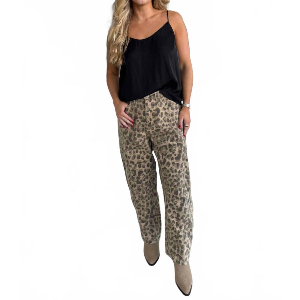 NEW MIOU MUSE iris leopard barrel leg jeans in leopard